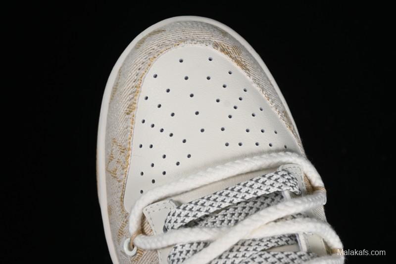 Nike SB Dunk Low LV Collaboration - Yellow Denim Print Anniversary High-End Custom Low-Top Casual Sneakers - SJ2068-247