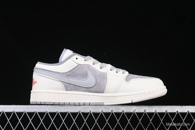 Nike Air Jordan 1 Low Stussy Collaboration - Retro Basketball Shoes in Light Grey - SJ9950-044