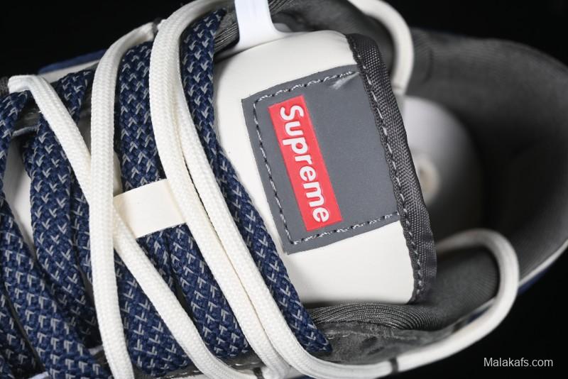 Nike SB Dunk Low Supreme Collaboration - Grey White Blue Swoosh Lace-Up Anniversary Customized Low-Top Casual Skate Shoes - XS1186-100