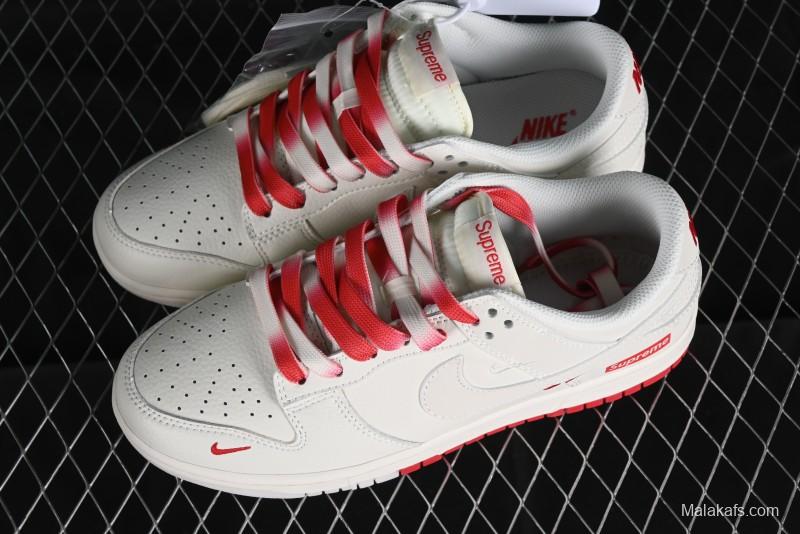 Supreme x Nike SB Dunk Low Anniversary Custom White Red Colorway Low-Top Casual Skate Shoes - BB8657-107