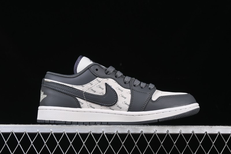 Nike Air Jordan 1 Low Stussy Collaboration - Signal Black Retro Basketball Shoes - XX3318-966