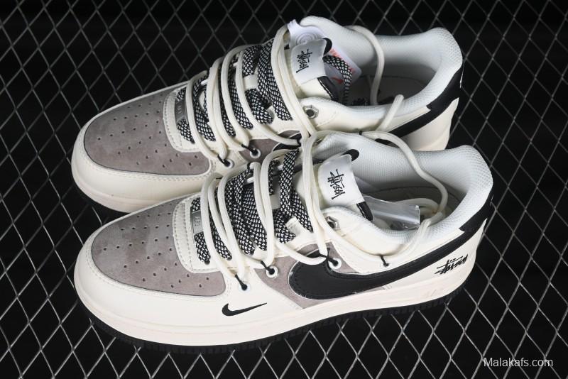 Nike Air Force 1 '07 Low Stussy Collaboration Beige Black Drawstring Casual Sneakers - SJ1198-109