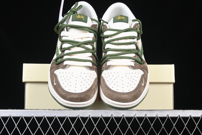 Nike Travis Scott x Fragment Design x Air Jordan 1 Low OG SP AJ1 Stussy Collaboration Suede Green Low Top Casual Sneakers - XS3186-202