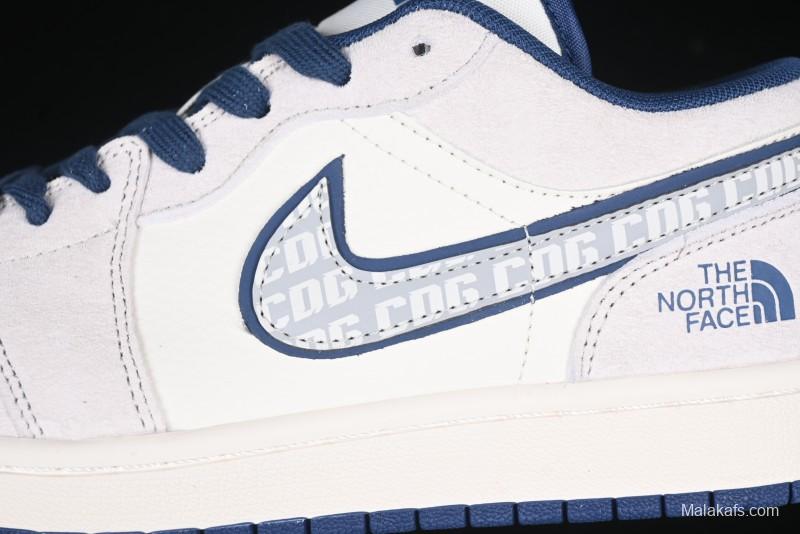 Nike Air Jordan 1 Low AJ1 The North Face Collaboration - Grey Pigskin Blue Sole Retro Basketball Shoes DM9188-011