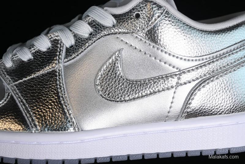Nike Air Jordan 1 Low "Metallic Silver" Casual Sneakers with Metallic Finish - FN5030-001