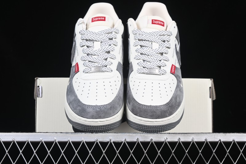 Nike Air Force 1 '07 Low Supreme Collaboration Grey Swoosh Red Tab Low-Top Casual Sneakers - CH6336-510