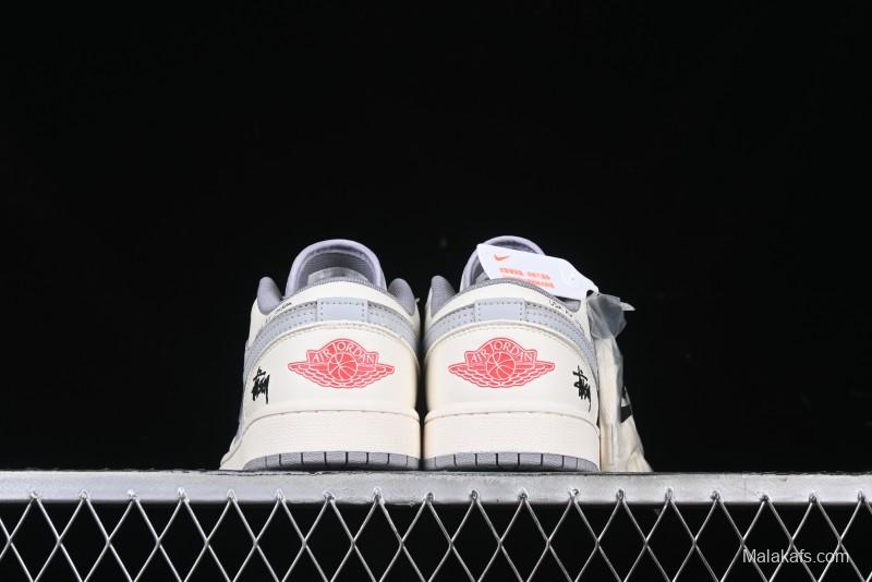 Nike Air Jordan 1 Low Stussy Collaboration - Retro Basketball Shoes in Light Grey - SJ9950-044