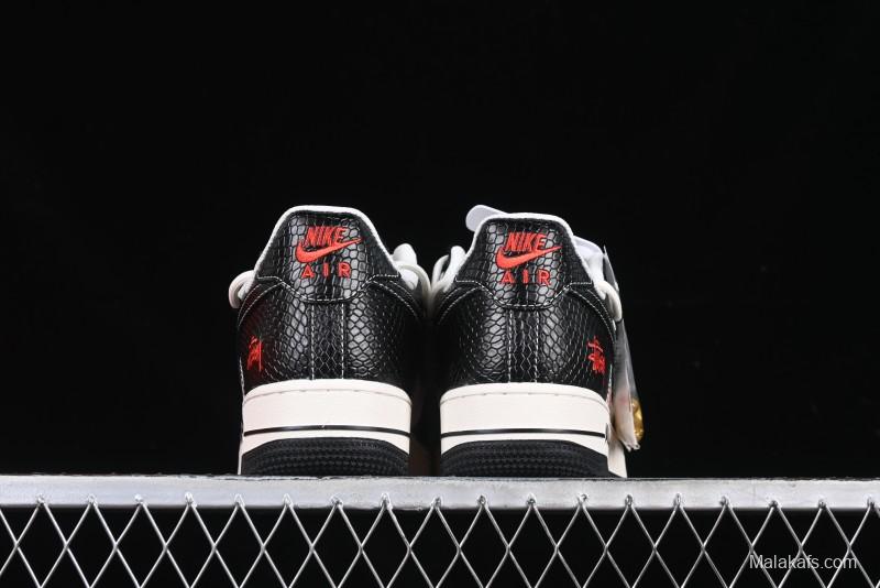 Nike Air Force 1 '07 Low Stussy Year of the Snake Limited Edition Black Snake Print Drawstring Casual Sneakers - DM6688-013