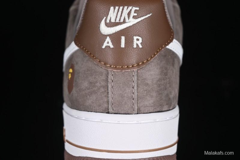 Nike Air Force 1 '07 Low Bape Collaboration Brown White Swoosh Low-Top Casual Sneakers - KK1988-035
