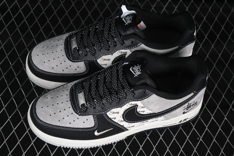 Nike Air Force 1 '07 Low Stussy Collaboration Black Leather Low-Top Casual Sneakers - CH6336-518
