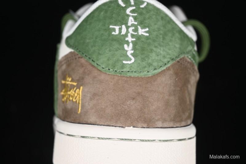 Nike Travis Scott x Fragment Design x Air Jordan 1 Low OG SP AJ1 Stussy Collaboration Suede Green Low Top Casual Sneakers - XS3186-202