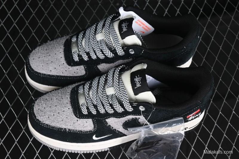 Nike Air Force 1 '07 Low Stussy Collaboration Black Grey Outsole Low-Top Casual Sneakers - SJ6698-017