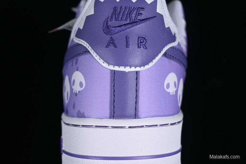 Nike Air Force 1 Low Witch Collaboration Custom Leather Sneakers with Gradient White-Purple and Skull Design - CW2288-111
