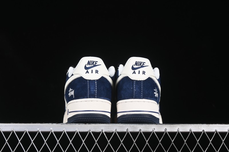 Nike Air Force 1 '07 Low Stussy Collaboration Dark Blue Suede White Swoosh Low-Top Casual Sneakers - XZ6188-673