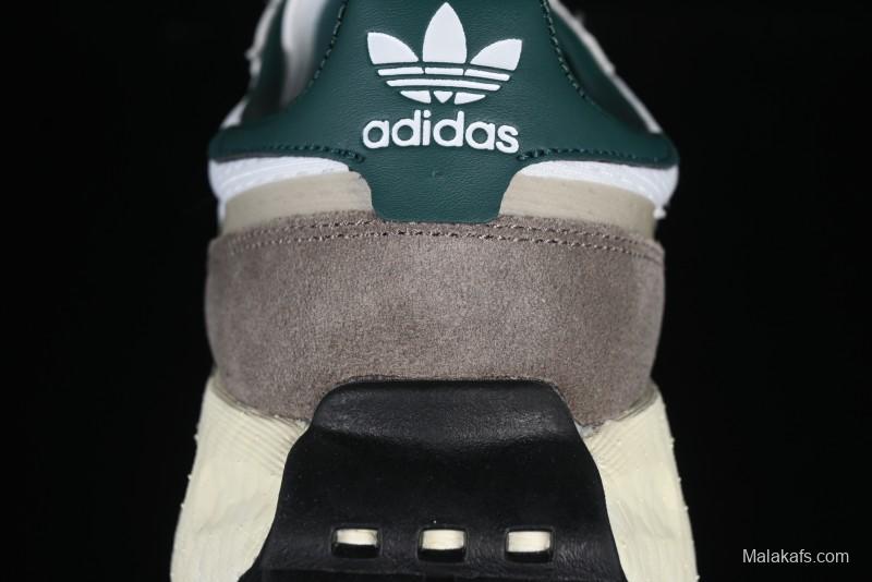 Adidas Retro-Inspired Sneakers - White, Grey & Green with Boost Sole
