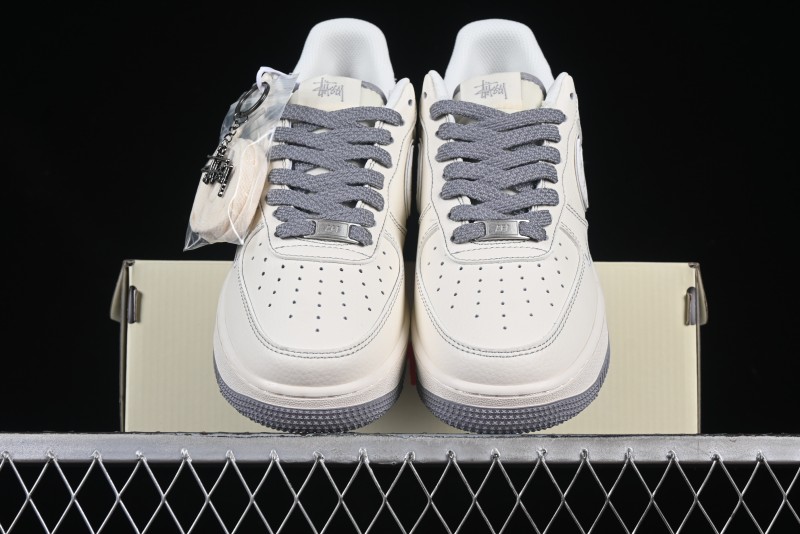Nike Air Force 1 '07 Low Stussy Collaboration Grey Swoosh Casual Sneakers - HH7518-041