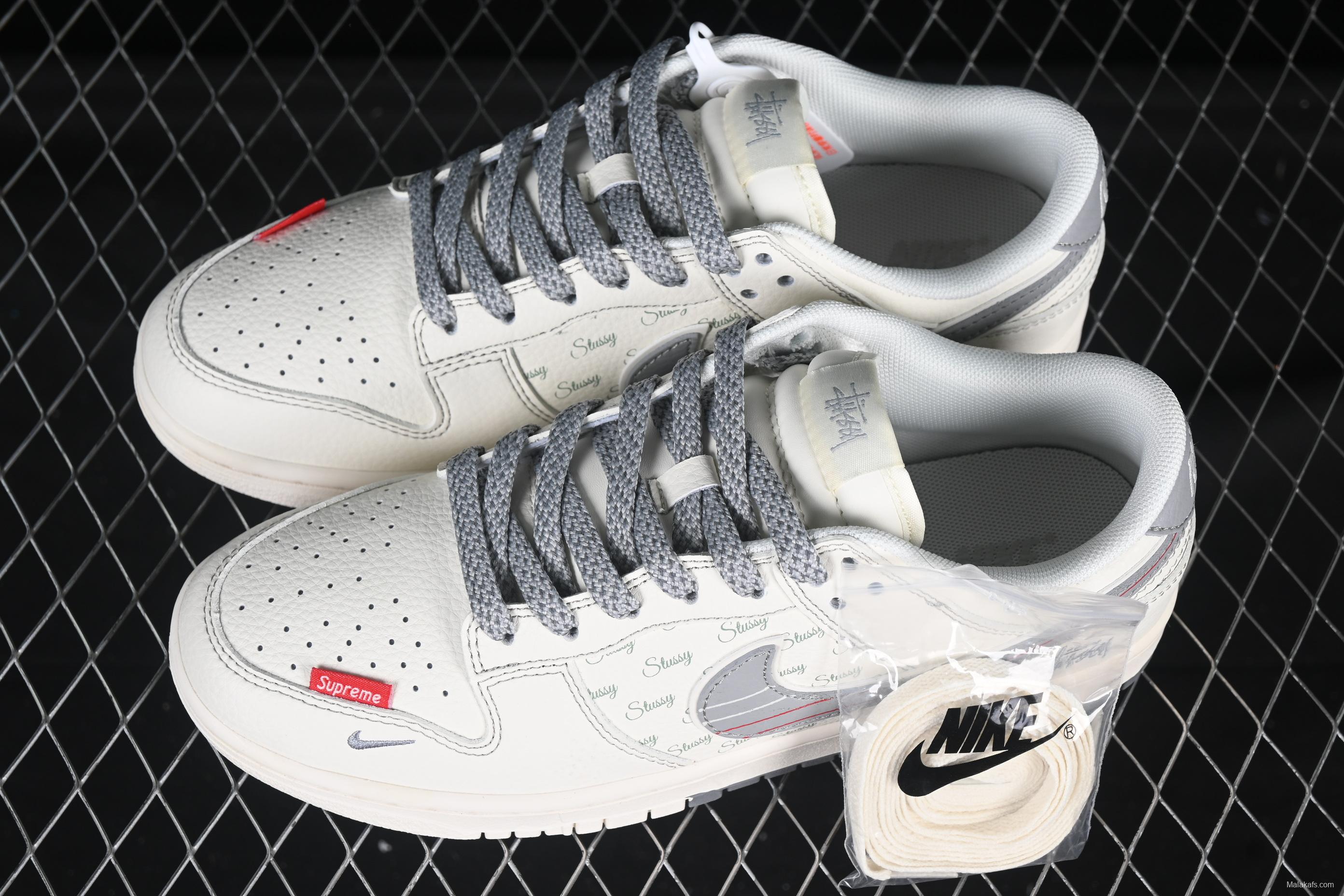 Nike SB Dunk Low Stussy Anniversary Customized Low-Top Casual Skate Shoes with Stripe Swoosh - XS6089-535