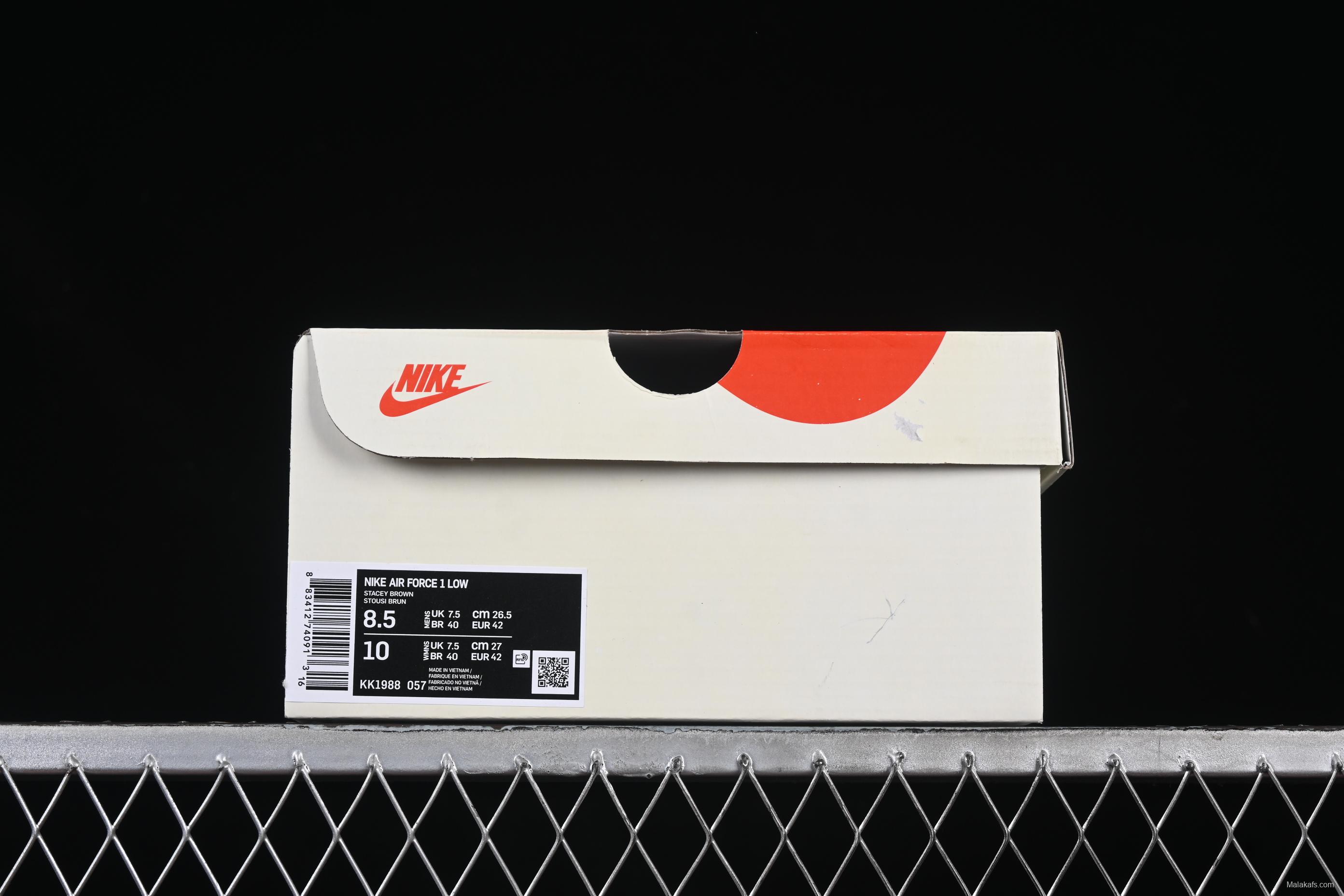 Nike Air Force 1 '07 Low Stussy Collaboration Red Tail Chocolate Low-Top Casual Sneakers - KK1988-057