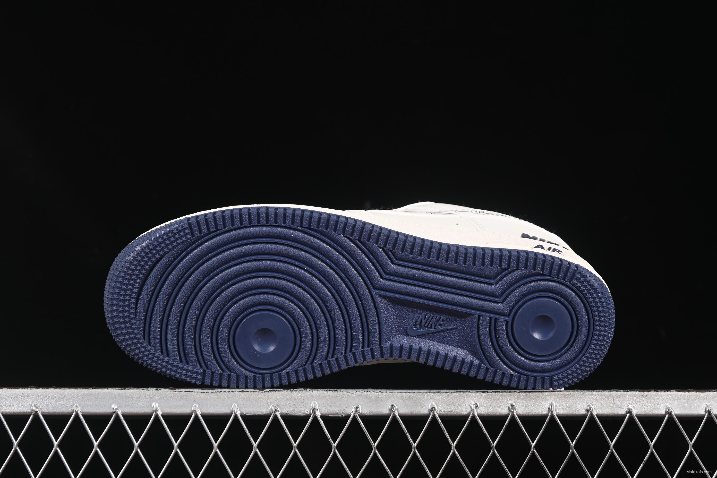 Nike Air Force 1'07 Low Collaboration Sneakers in Dark Blue with Mini Swoosh Logo - HH7518-047