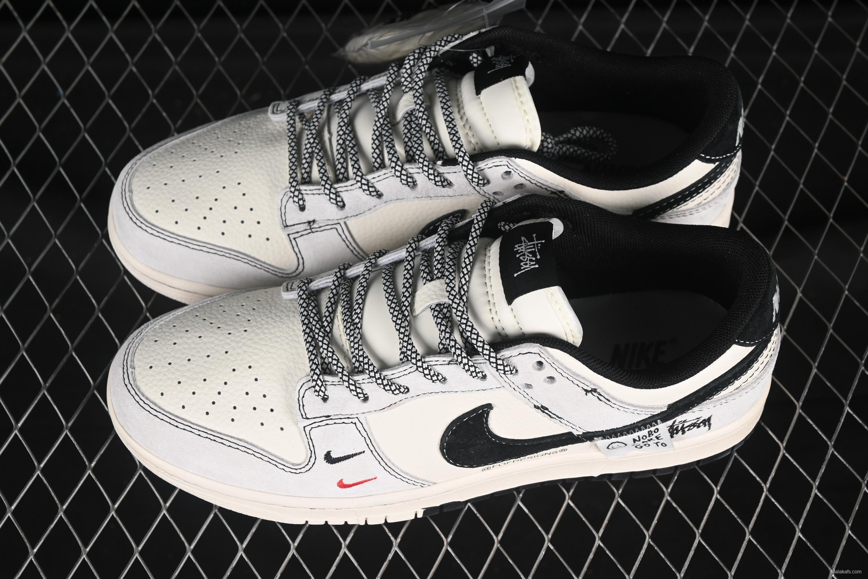 Nike SB Dunk Low Stussy Anniversary Edition Custom Patch Black Swoosh Low-Top Skate Shoes - YX5066-298