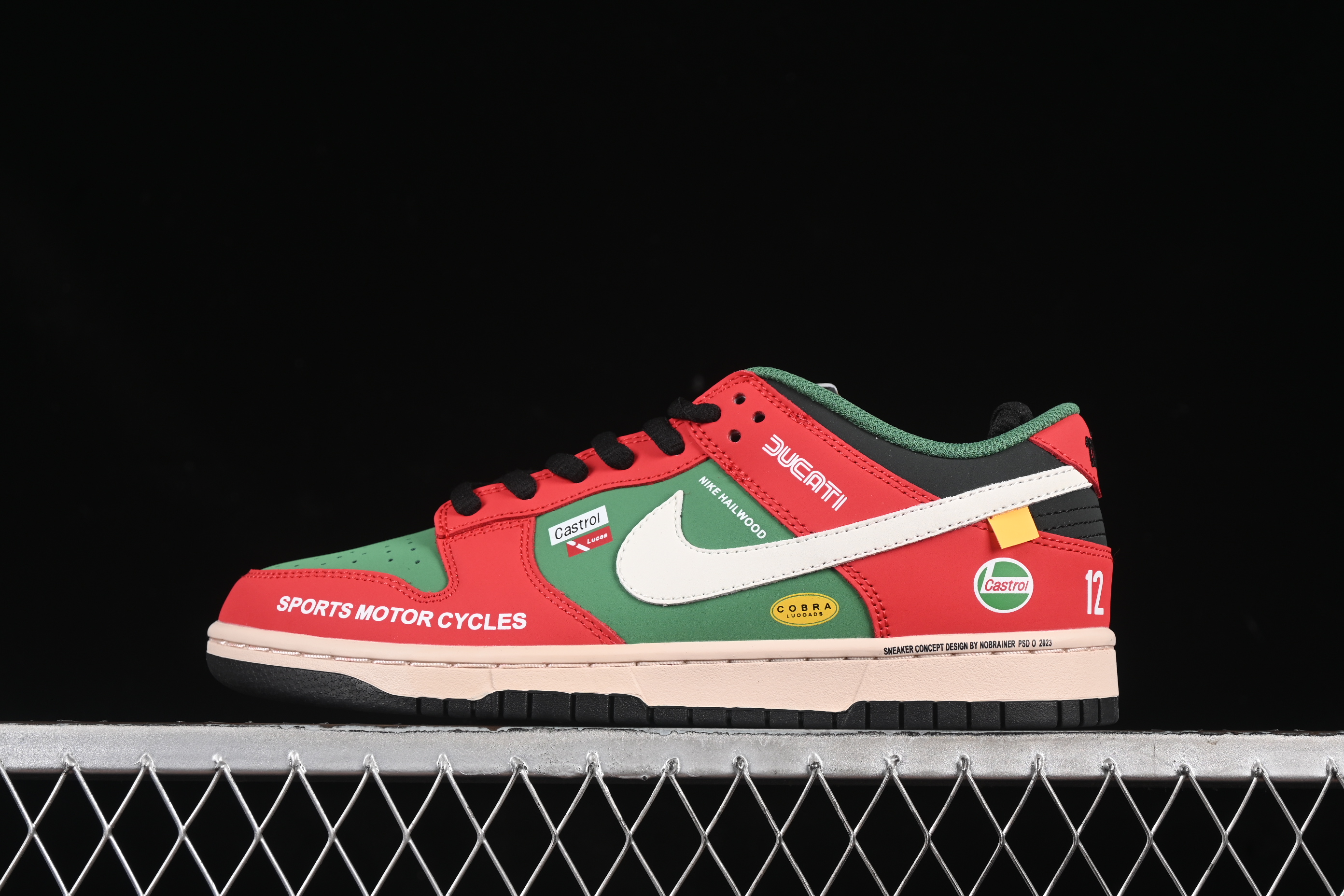 Nike SB Dunk Low Racing Red/Green Anniversary Custom Low-Top Casual Skate Shoes - MU0232-361