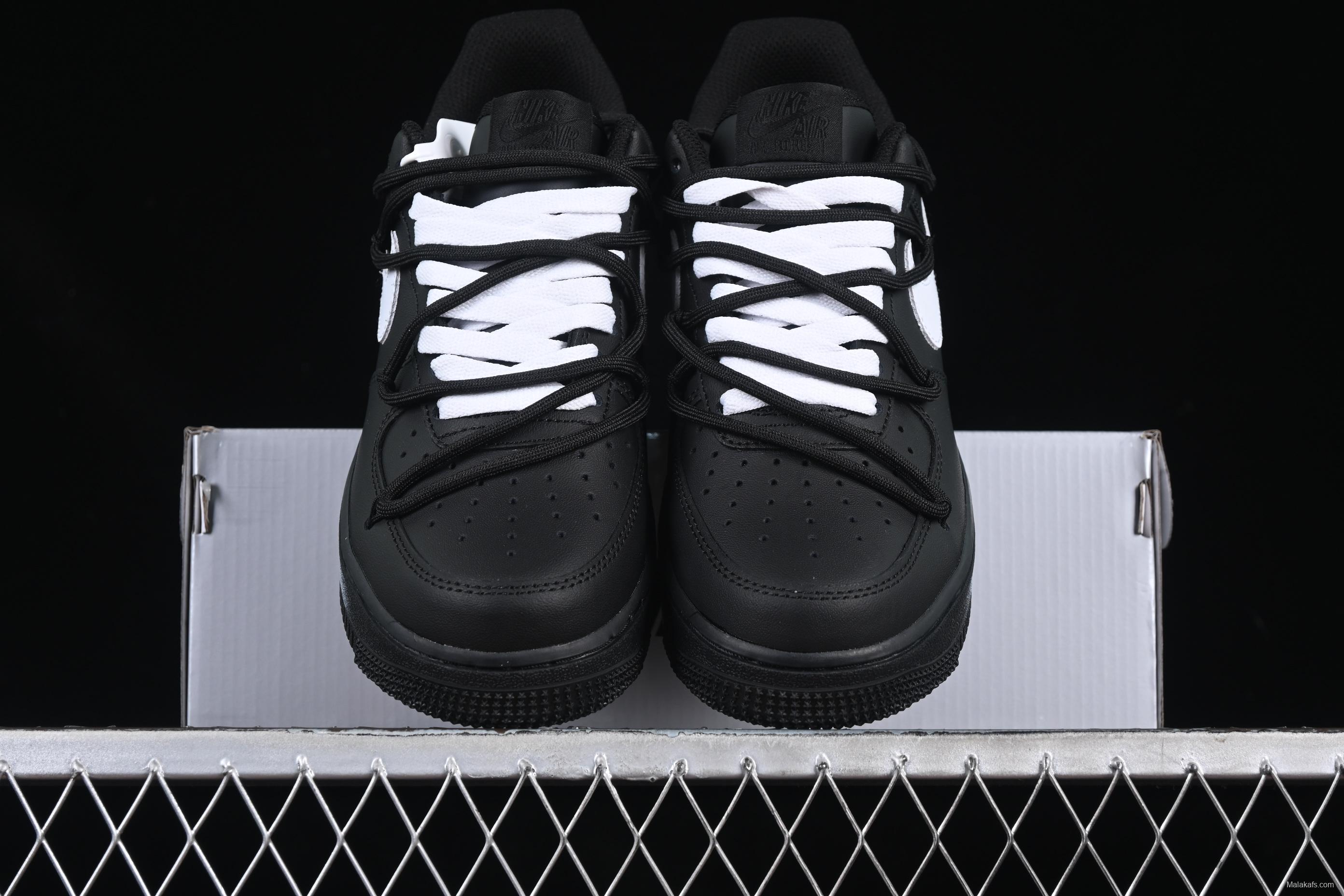 Nike Air Force 1'07 Low Casual Sneakers with 2D Daisy Black White Graffiti Hand-Painted Design - CK0316-063