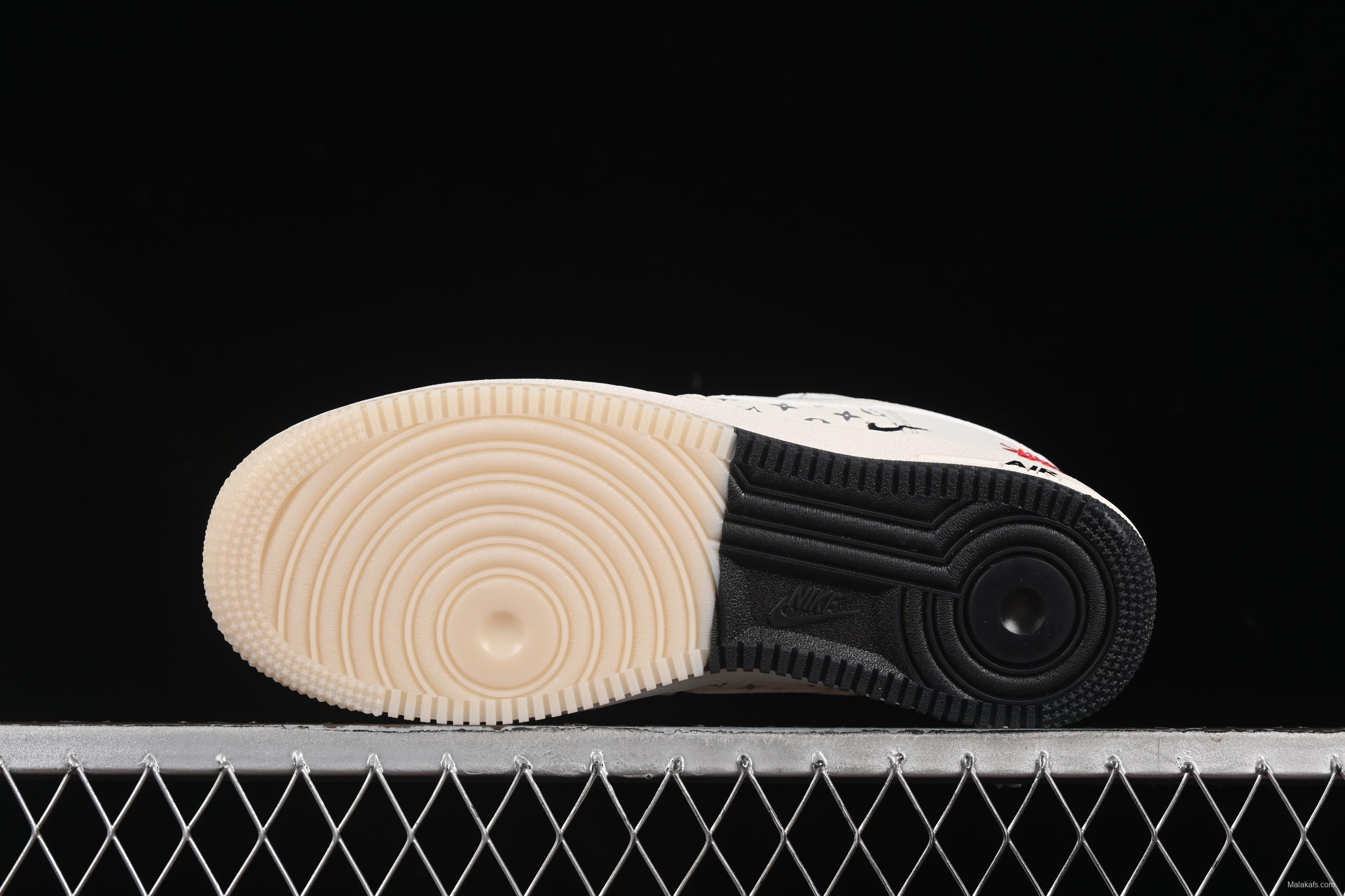 Nike Air Force 1 '07 Low Stussy Collaboration Black Dual-Print Casual Sneakers - HH7518-076