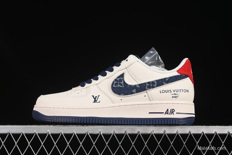 Nike Air Force 1'07 Low LV Collaboration Blue Denim Swoosh Casual Sneakers - XX3168-128