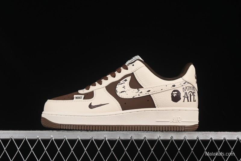 Nike Air Force 1 '07 Low BAPE Collaboration Beige Brown Graffiti Swoosh Casual Sneakers - DF0188-061