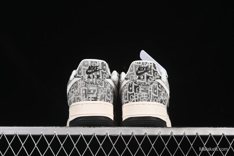 Nike Air Force 1 '07 Low Dior Collaboration Pattern Black White Swoosh Casual Sneakers - XS1958-581