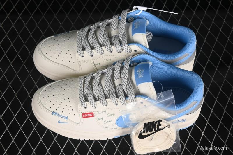 Nike SB Dunk Low Stussy Collaboration 3D Sky Blue Swoosh Anniversary Custom Low-Top Casual Skate Shoes - XS6089-539