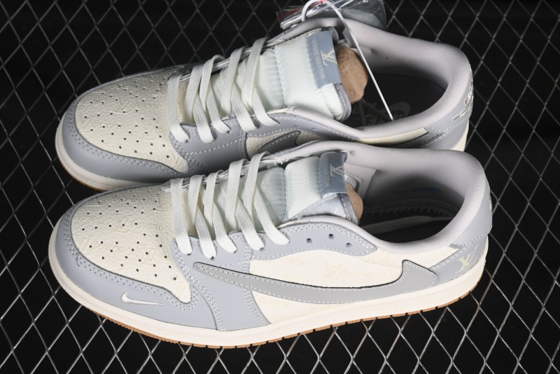 Nike Travis Scott x Fragment Design x Air Jordan 1 Low OG SP AJ1 LV Collaboration Grey White Gum Low-top Casual Sneakers - XS2024-057