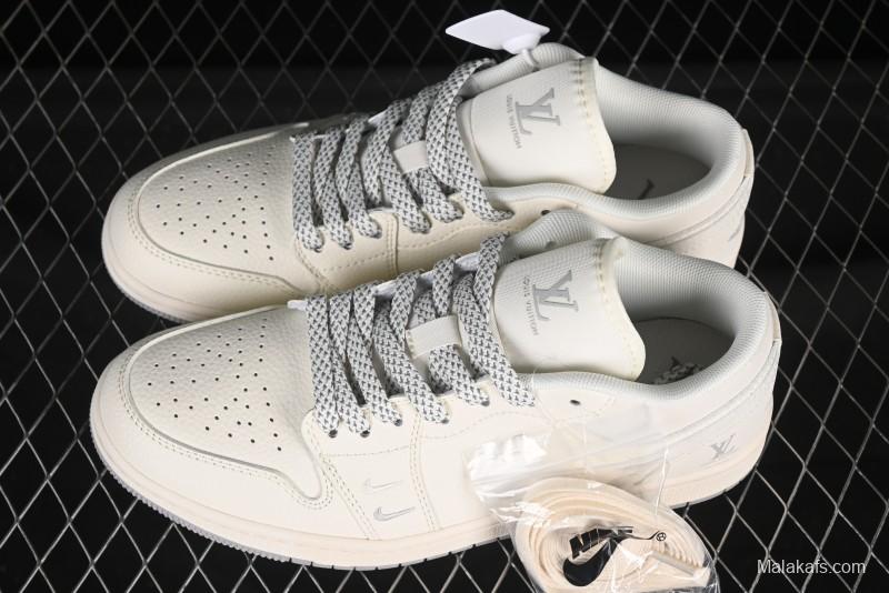 Nike Air Jordan 1 Low LV Collaboration Classic Beige Grey High-End Custom Retro Basketball Shoes - XX3168-169