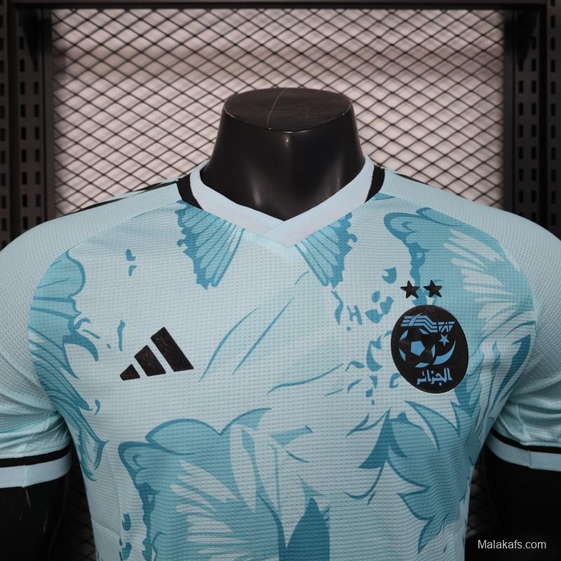 Player Version 2025 Algeria Light Blue with Tropical Leaves Pattern Jersey