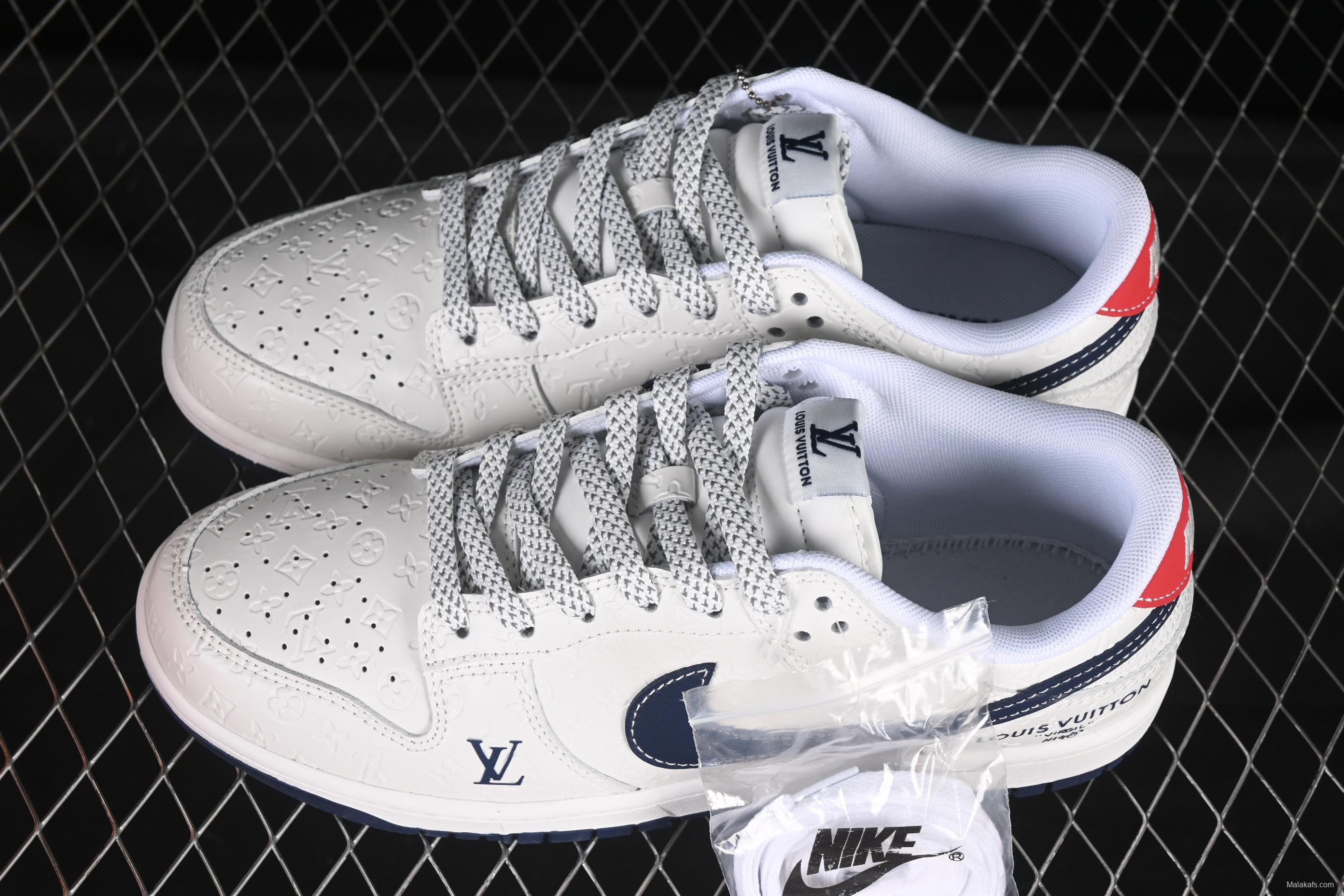 Nike SB Dunk Low LV Collaboration Blue Swoosh Hidden Print Anniversary Custom Low-Top Casual Skate Shoes - XX3168-146