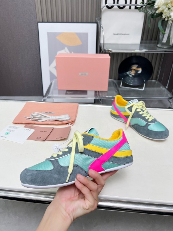 2025 Women Miu Miu Blue Grey Pink Yellow Suede Mesh Sneakers G027