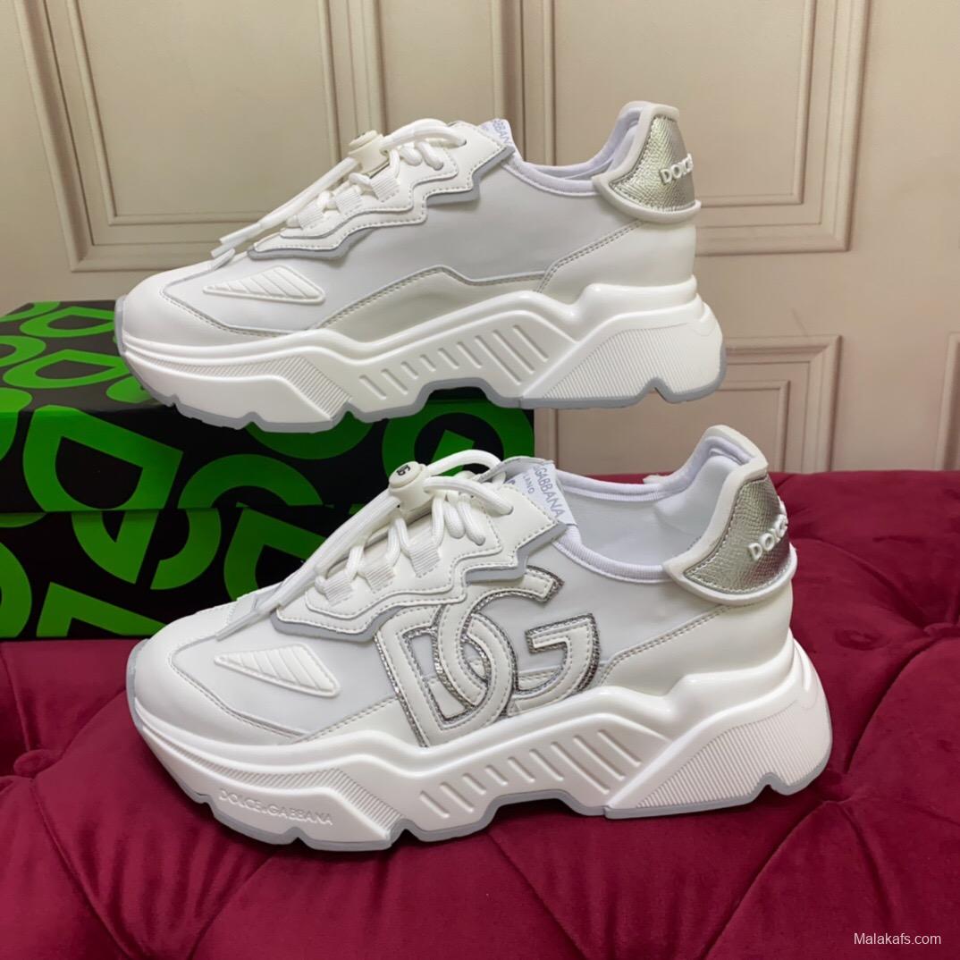 2025 Unisex Dolce & Gabbana White Grey Leather Lycra Sneakers DG Craft LY00330(F)/LY00340(M)