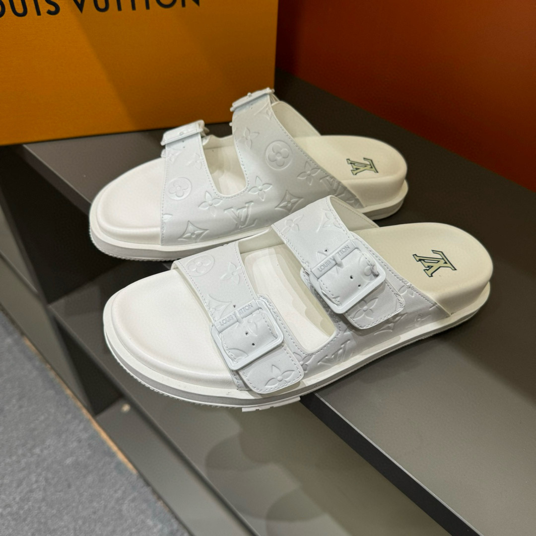 2024 Slippers Louis Vuitton White Leather Slippers
