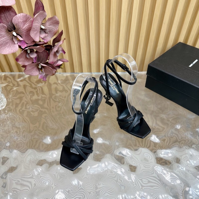 2025 Women Yves Saint Laurent Black Leather Sandals