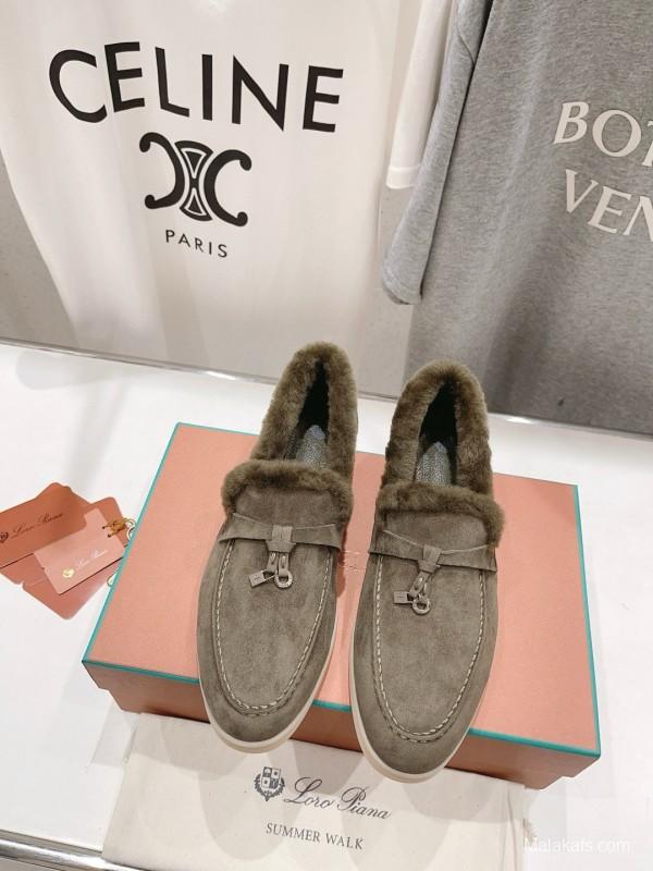 2024 Women LP Gray Suede Shearling Loafers MJ00300