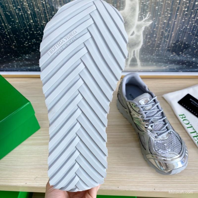 2025 Unisex Bottega Veneta Silver Grey Mesh TPU Runner Sneakers LY00310