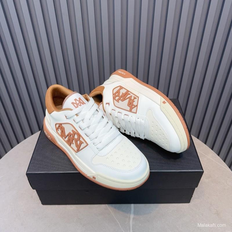 2025 Unisex Amiri White Brown Leather Sneakers MJ00360
