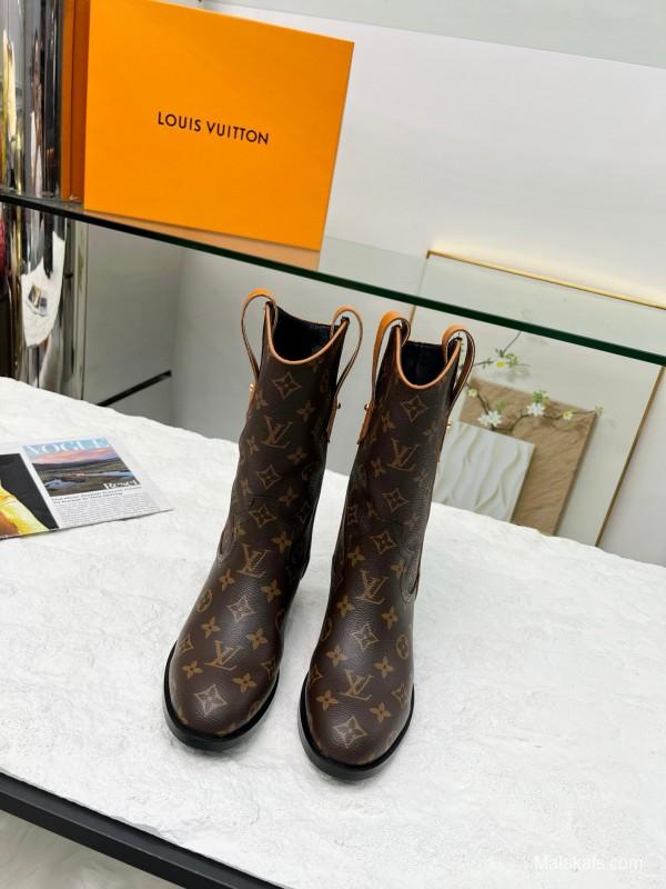 2024 Women Louis Vuitton Brown Monogram Leather Boots MJ00360