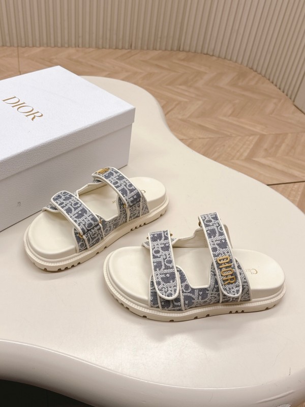 2025 Women Dior Gray Canvas Leather Sandals LY
