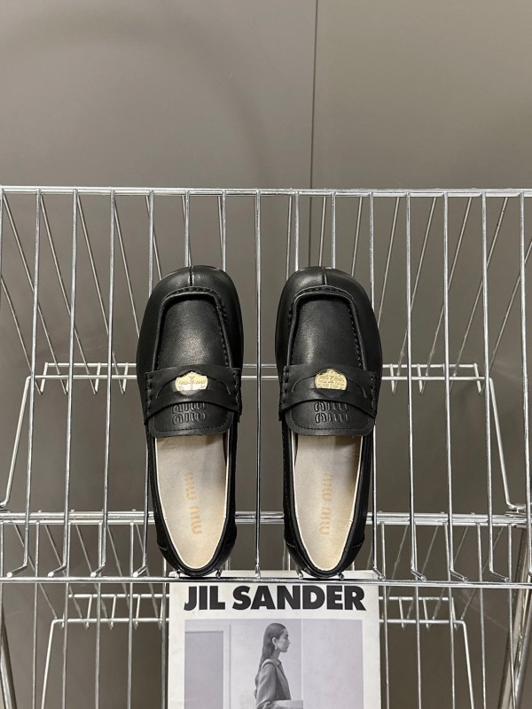 2025 Women Miu Miu Black Leather Loafers