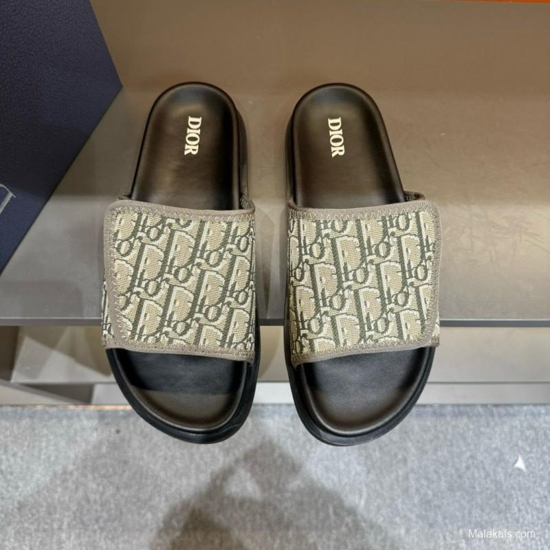2024 Dior beige black fabric slippers MJ00180