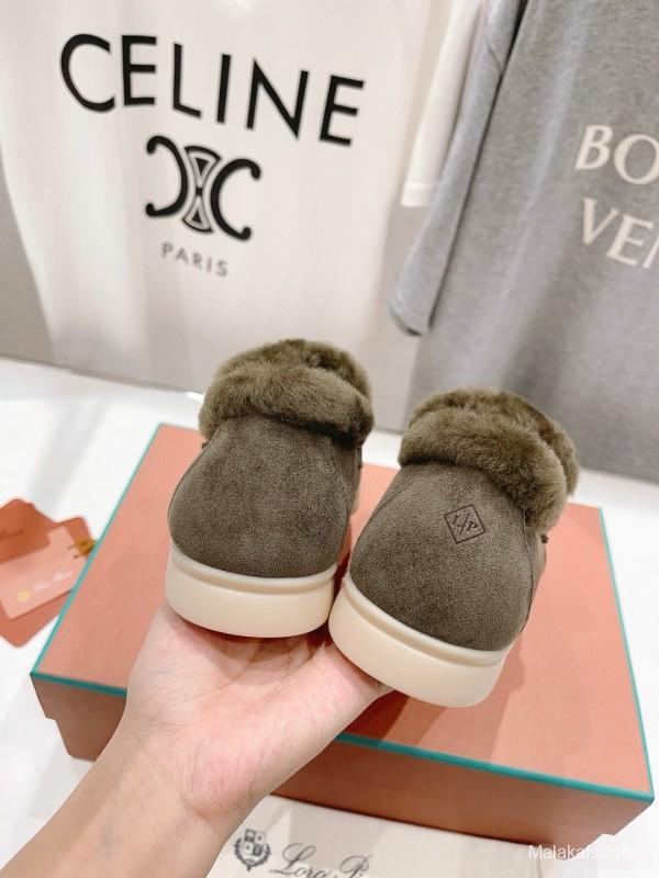 2024 Women LP Gray Suede Shearling Loafers MJ00300