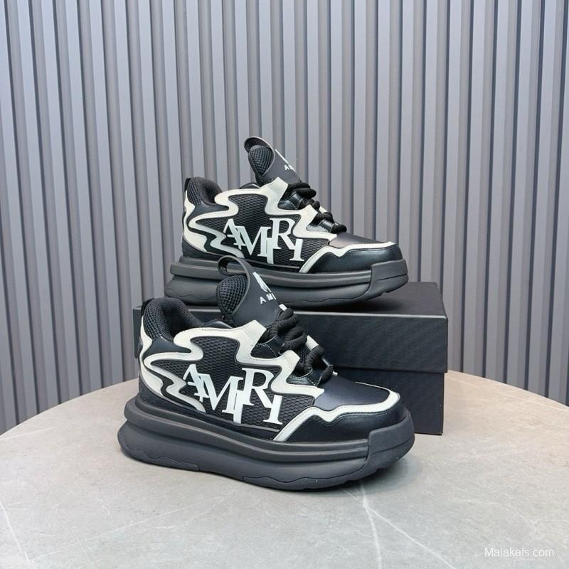 2024 Unisex Amiri Black White Mesh Leather Sneakers MJ00410