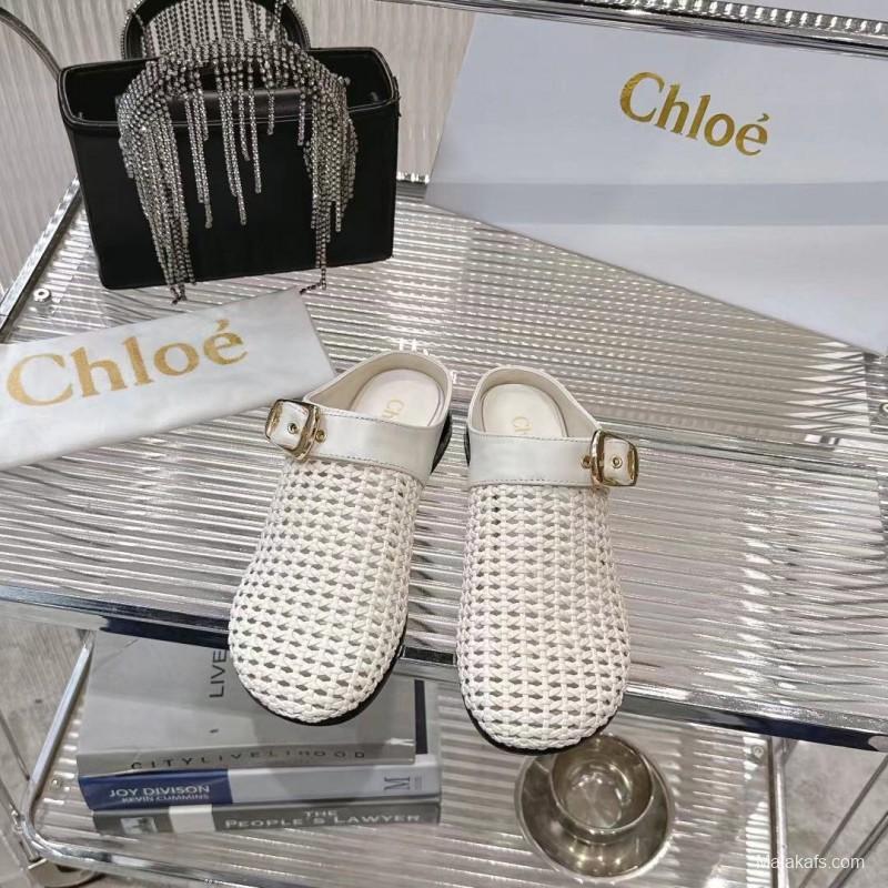2025 Women Chloé White Fabric Slippers