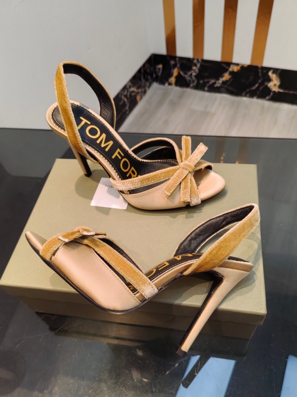 2025 Women TOM FORD Beige Velvet Silk High Heel Slingback Bow KFY00300